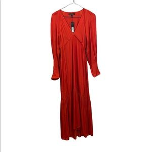 BANANA REPUBLIC ORANGE/RED VNECK, LONG SLEEVE, FLOWY DRESS, SIZE US 2
